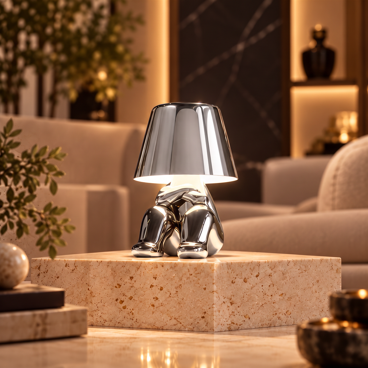Silver mood lamp figure, Sitting Grumpy pose