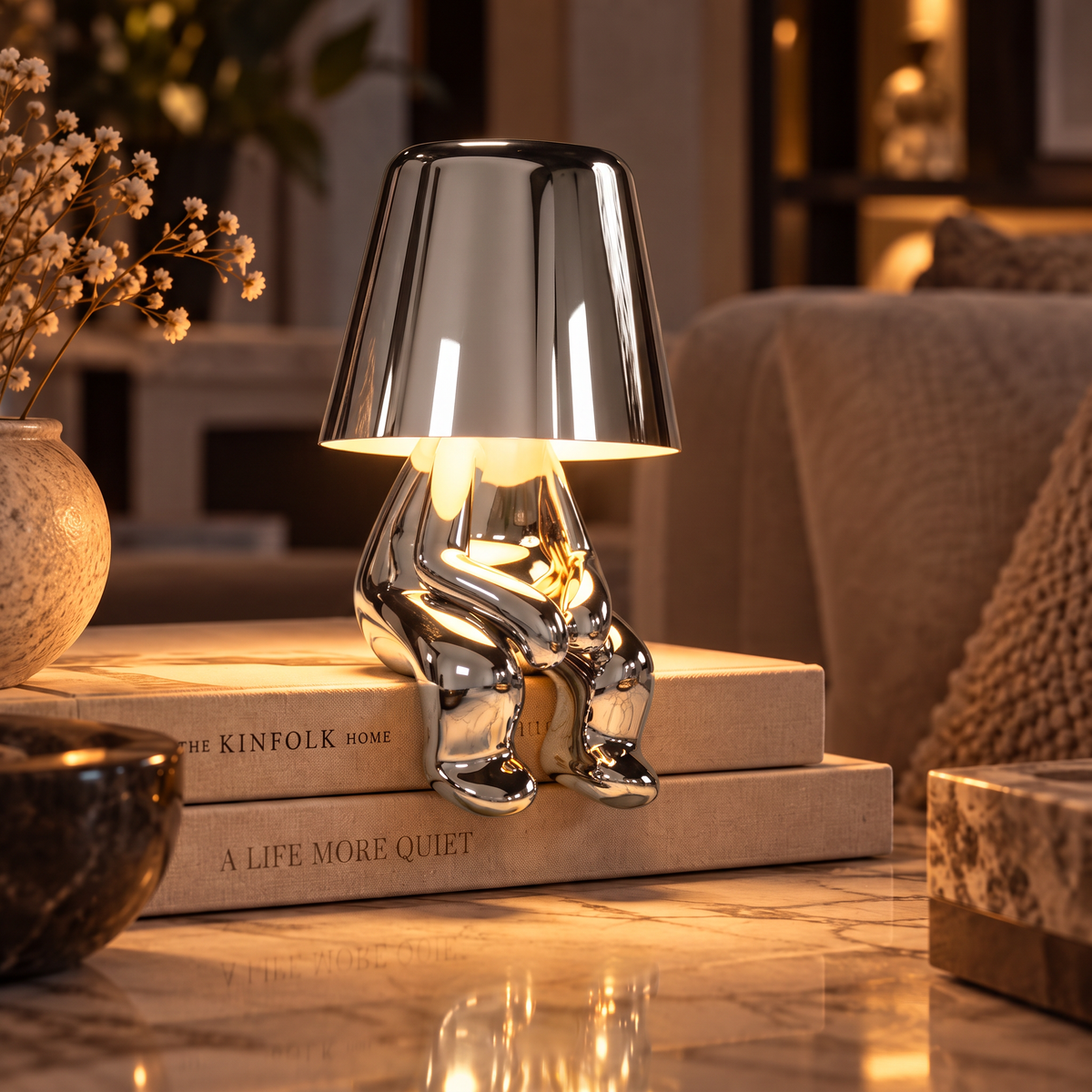 Silver mood lamp figure, Sitting Waiting pose