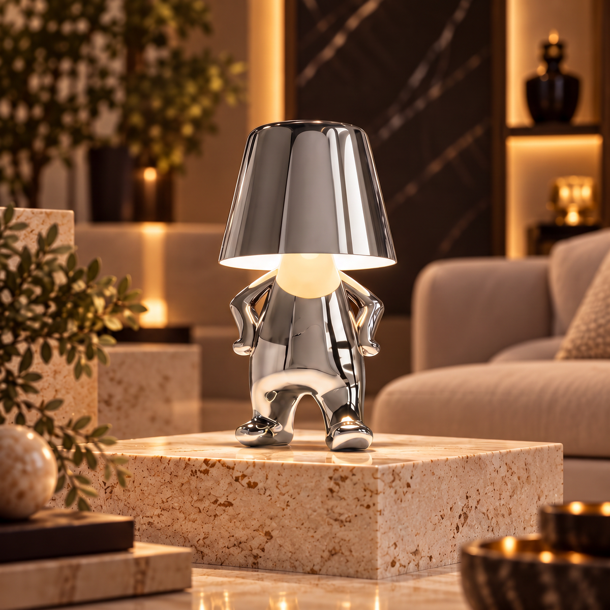 Silver mood lamp figure, Standing Confident pose