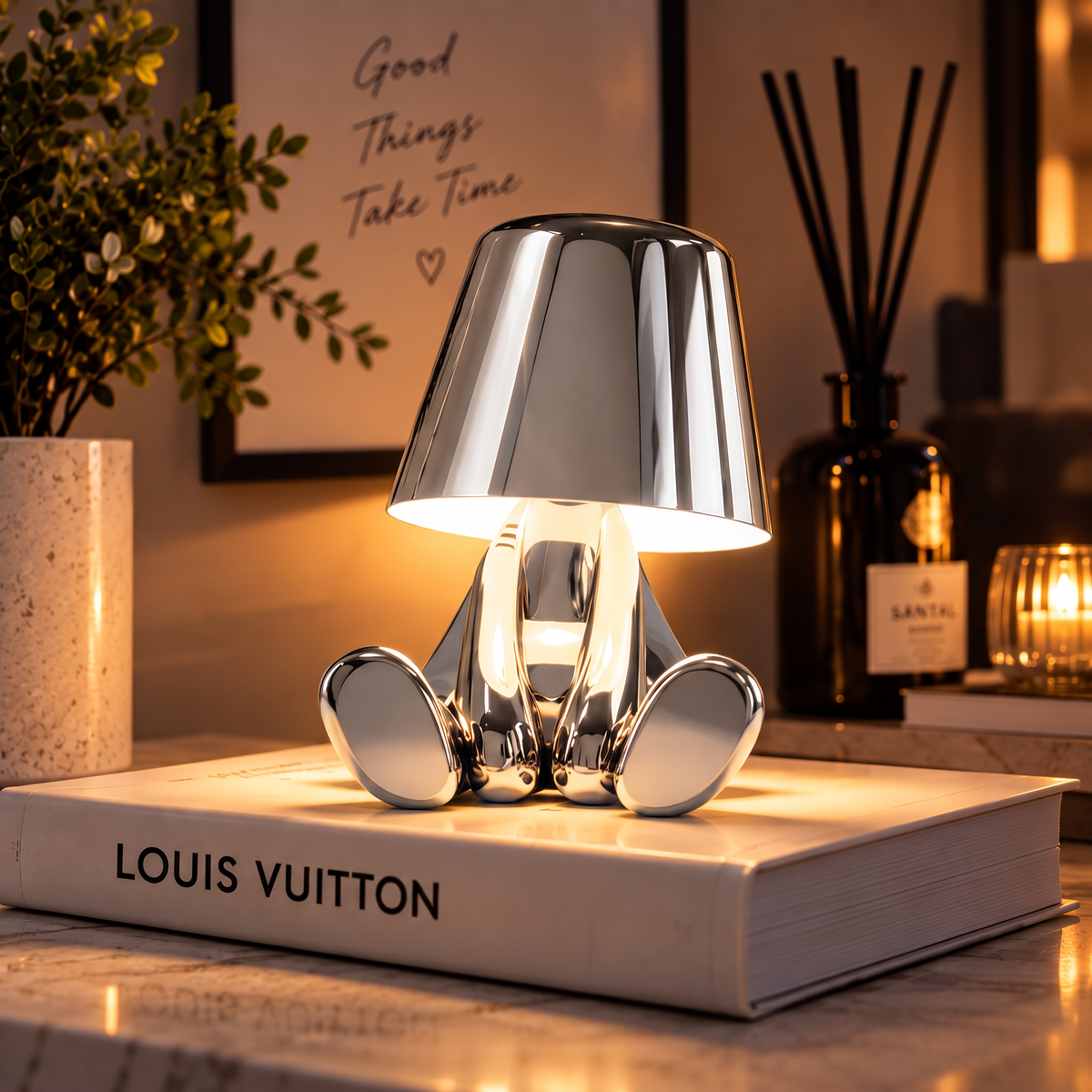 Silver mood lamp figure, Sitting Longing pose