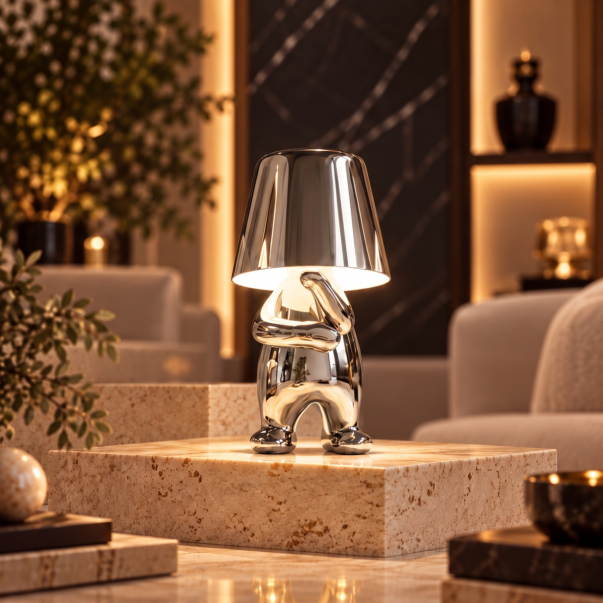 Silver mood lamp figure, Standing Thinking pose